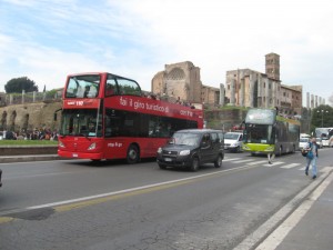 Tour buses in Rome Italy