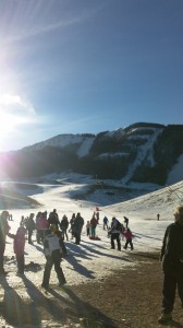 Crowd at ski slopes near Rome, Italy