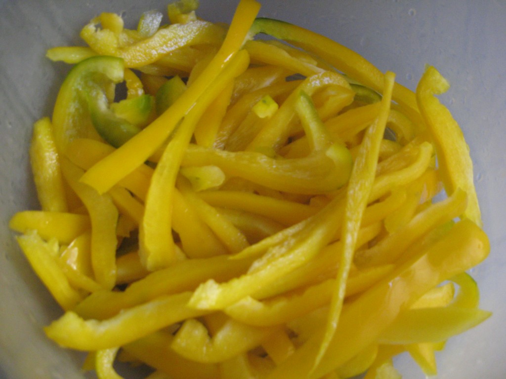 Yellow Peppers Jam Recipe: Peppers cleaned and cut thinly