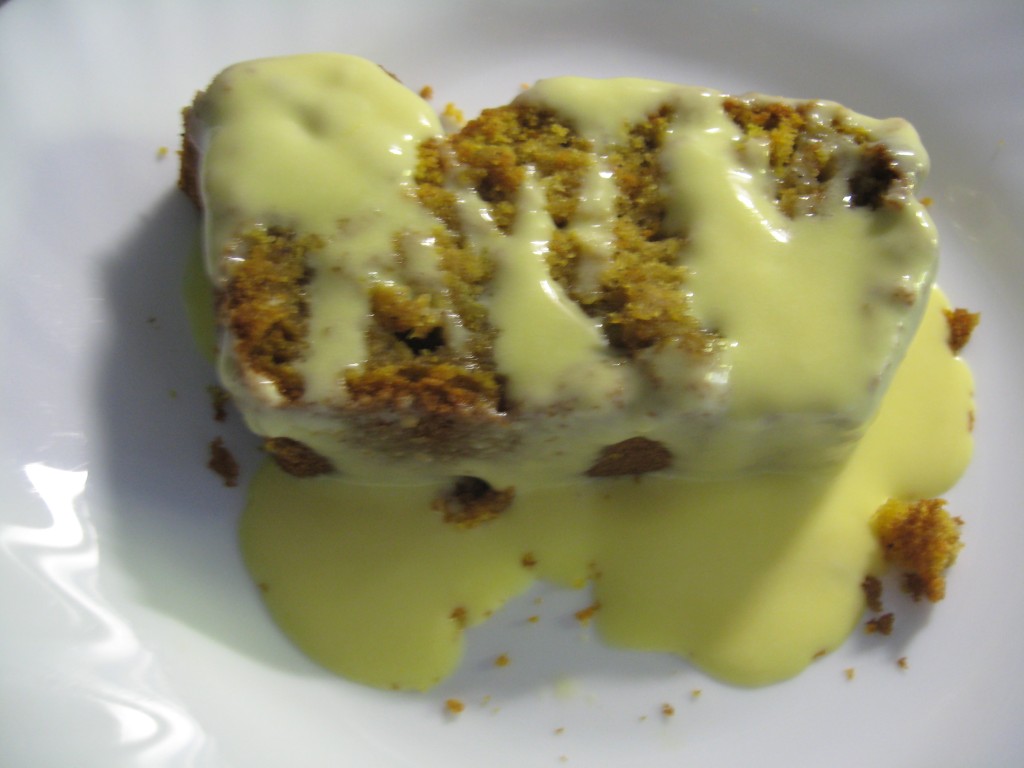 Pumpkin Ricotta Pound Cake: Slice with Creme Anglaise
