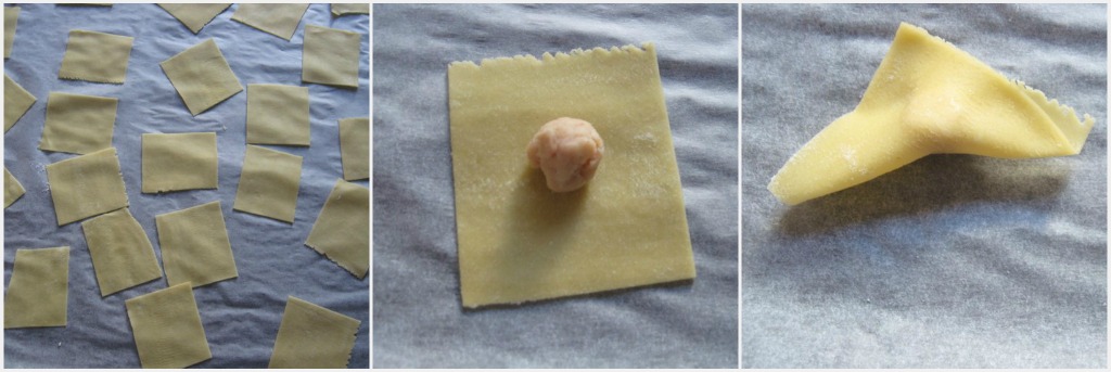How to make tortellini: Place filling and form triangular shape