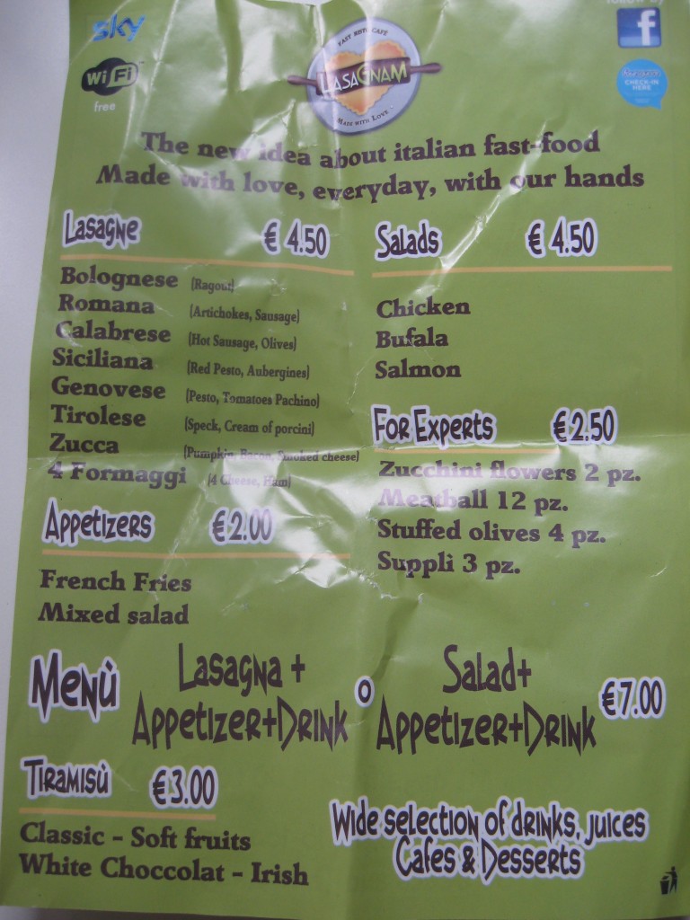 Quick Bites in Rome: Lasagnam - Flyer