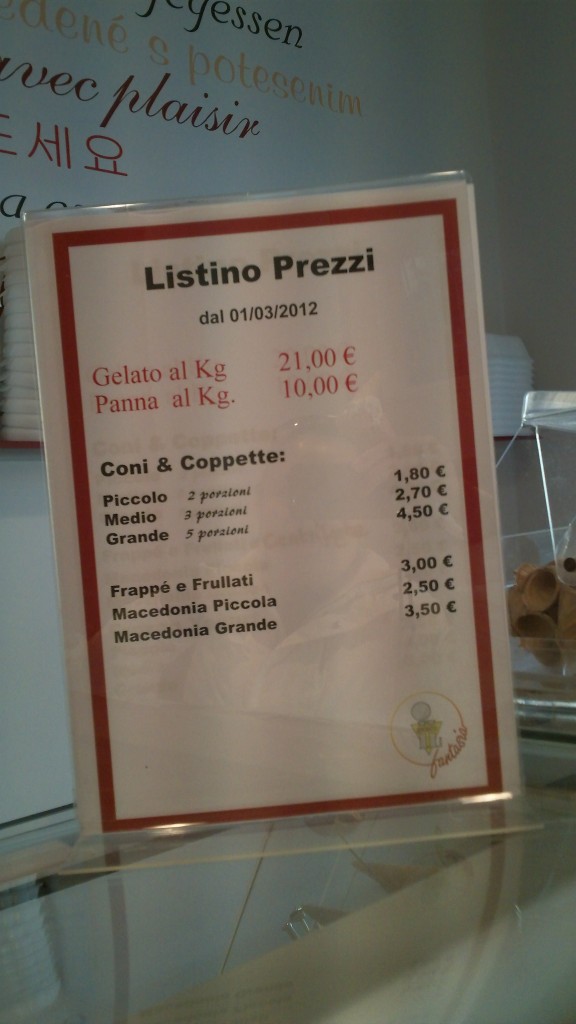 sweet treats near circo massimo: Il Gelato - Price List