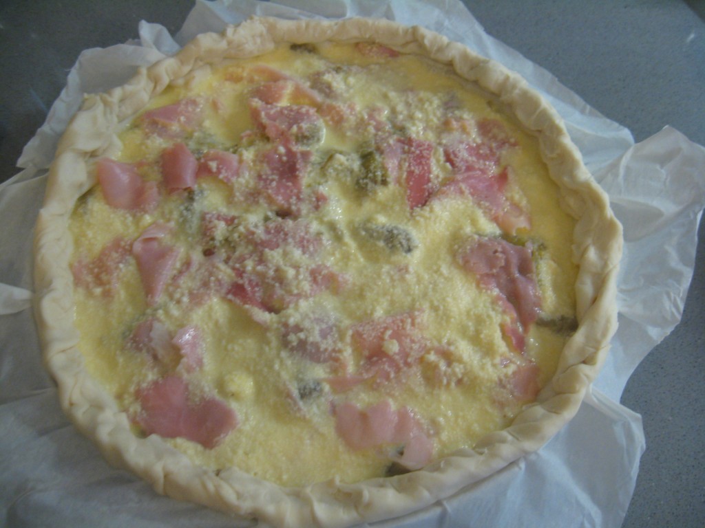 Torta rustica with carciofi: Poured egg mixture