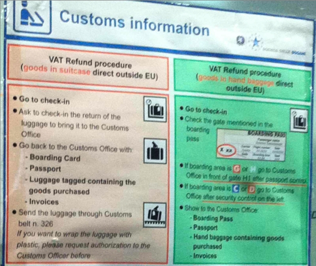 Shopping in Rome: Tax Refunds - Customs Instructions