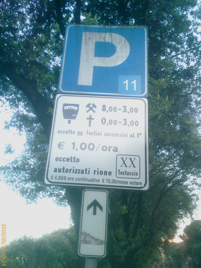 Getting to Rome - Parking Sign