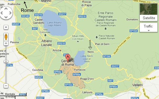 Day trip from Rome: Map of Genzano, Nemi and Lake of Nemi in Lazio