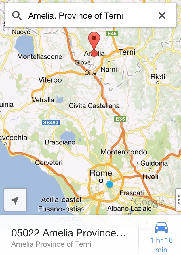 Map of Amelia, Umbria in the Province of Terni