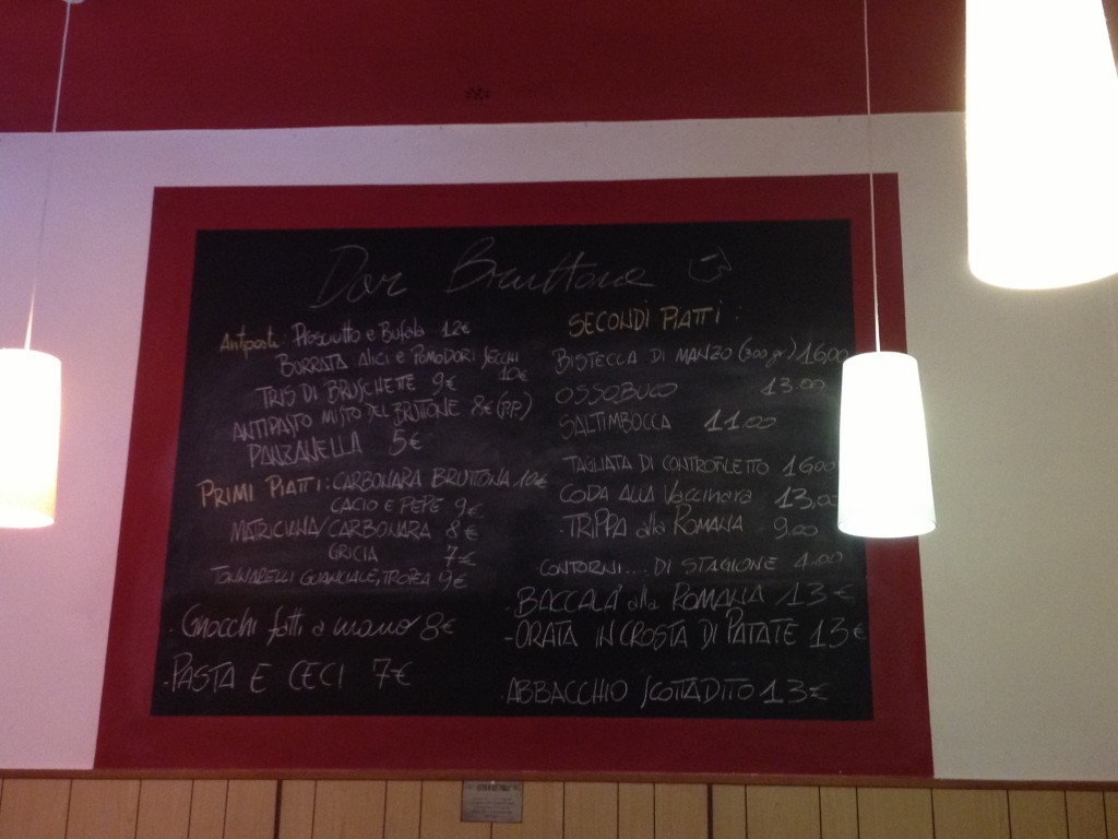 Places to eat in Rome - Dar Bruttone Menu